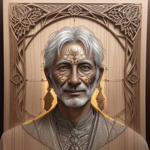 Smiling Man Portrait in Iridescent String Art Style