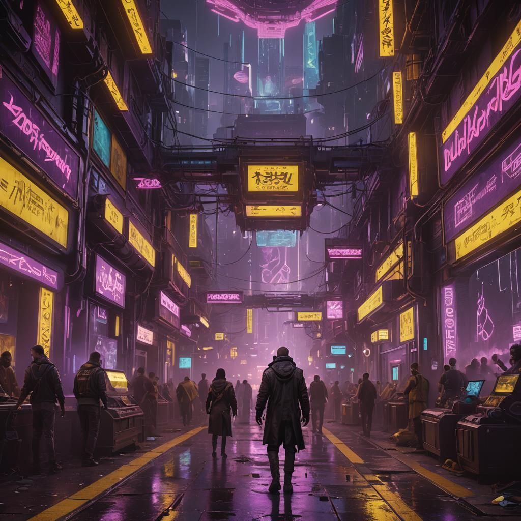 Dark Fantasy Landscape in Cyberpunk Style