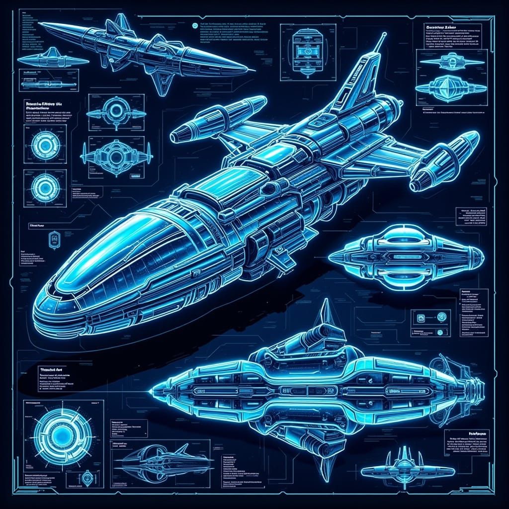 Detailed Blueprint of Futuristic Alien Icebreaker Vessel