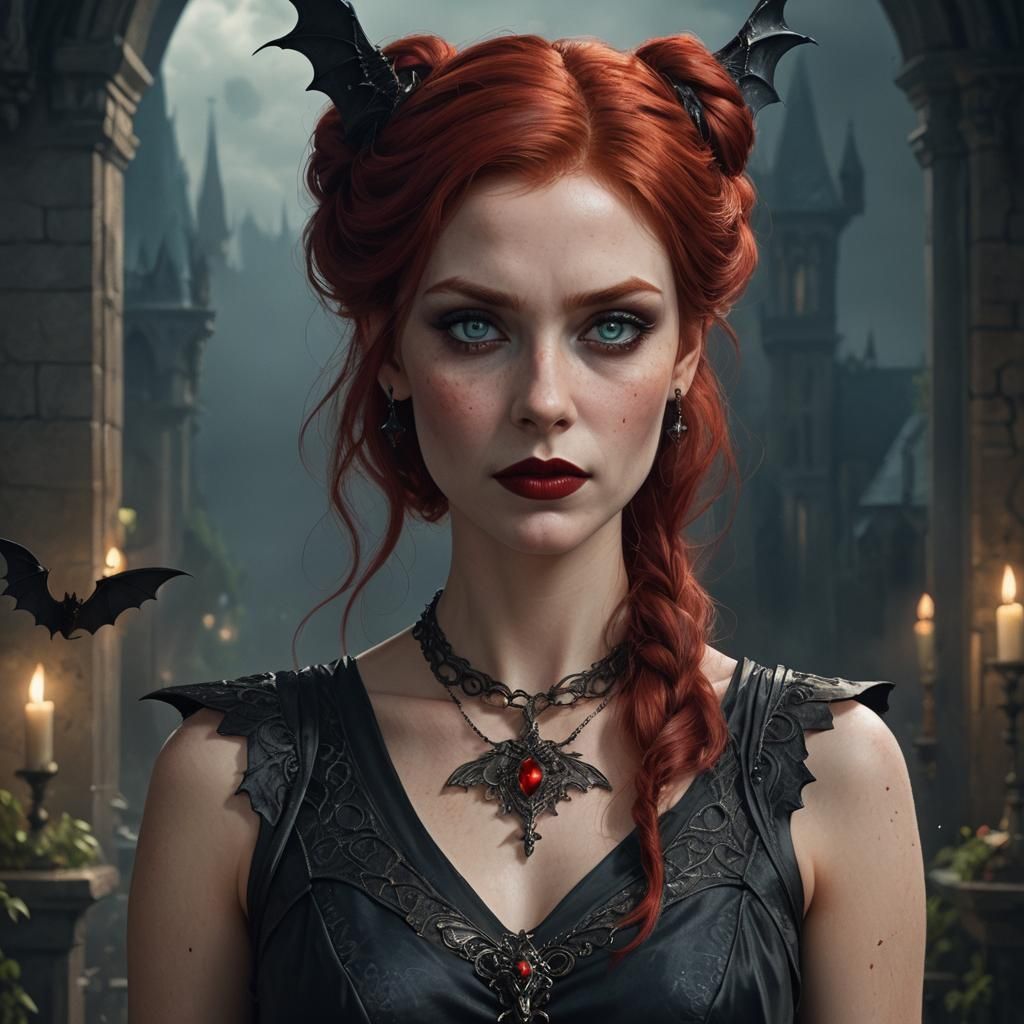 Gothic Woman in Red: Fantasy Concept Art
