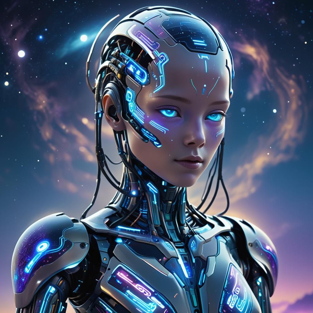 Futuristic Android Portrait in Surreal Digital Art Style