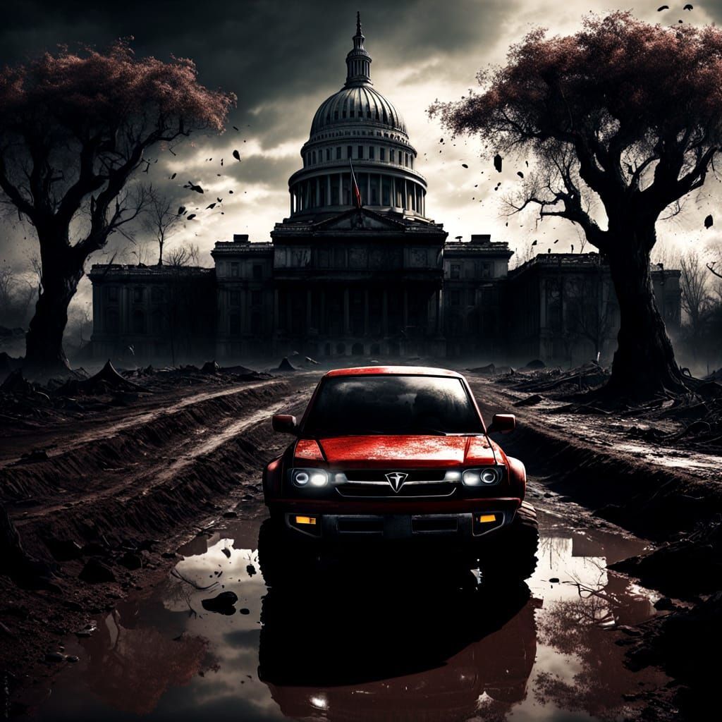 Fat Men Recklessly Crash Tesla Trucks on Capitol Lawn in Dar...