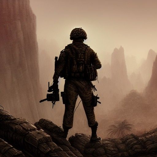 Special Forces Soldier at Night: Detailed Matte Painting