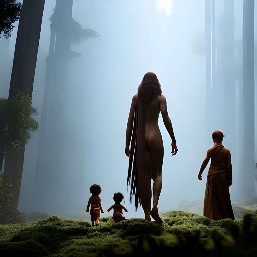 Naturist Family Stroll: Detailed Matte Painting