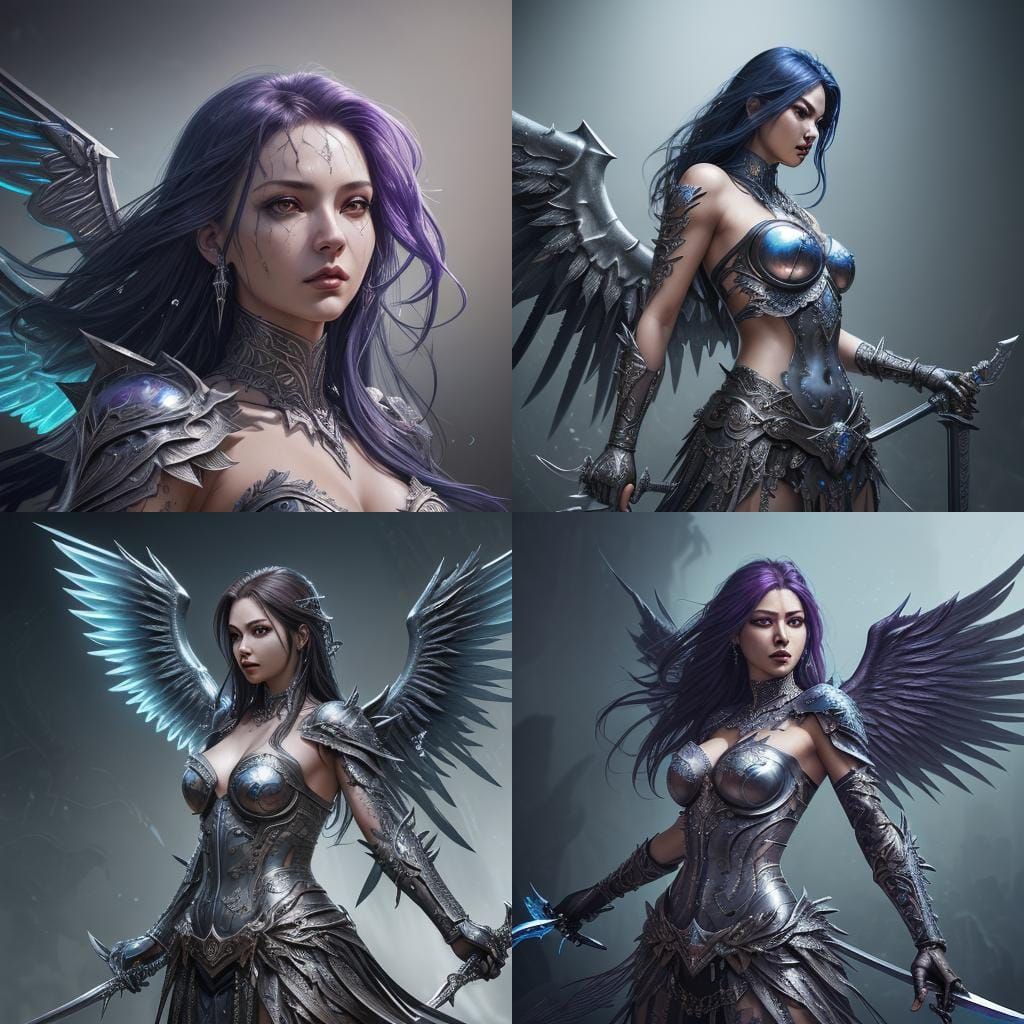 Metallic Goddess of Beauty with Sword Wings