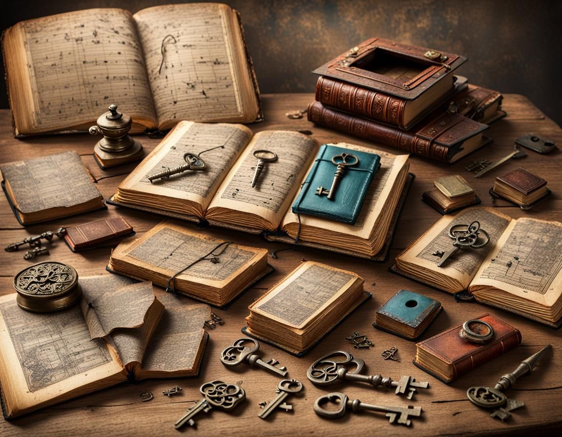 Old Book and Keys in Detailed Style