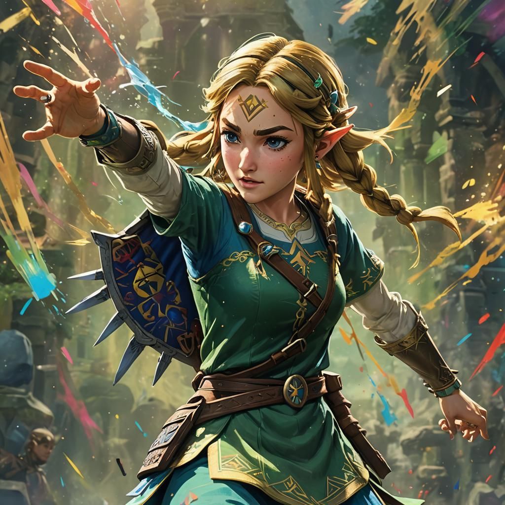 Hyperrealistic Zelda Dabbing Splash Art