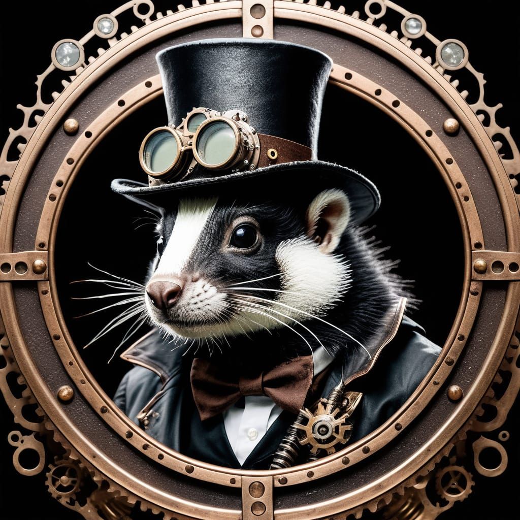 Steampunk Skunk in Detailed Victorian Workshop