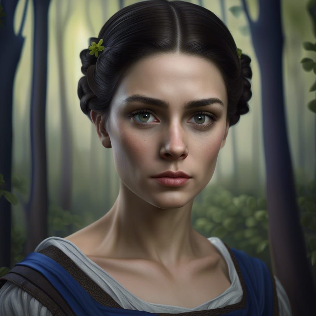 Medieval Maiden Portrait with Dark Forest Backdrop