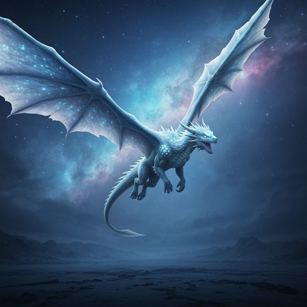 Ice Dragon Soaring Through Nebula in Hyper-Realistic Style