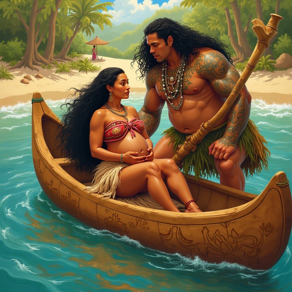 Moana Gives Birth on Wooden Canoe in Vibrant Pacific Island ...