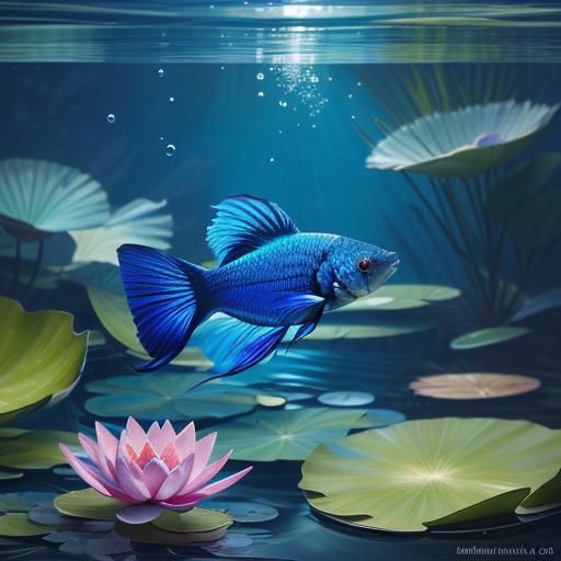 Vibrant Betta Fish in Serene Aquatic Illustration
