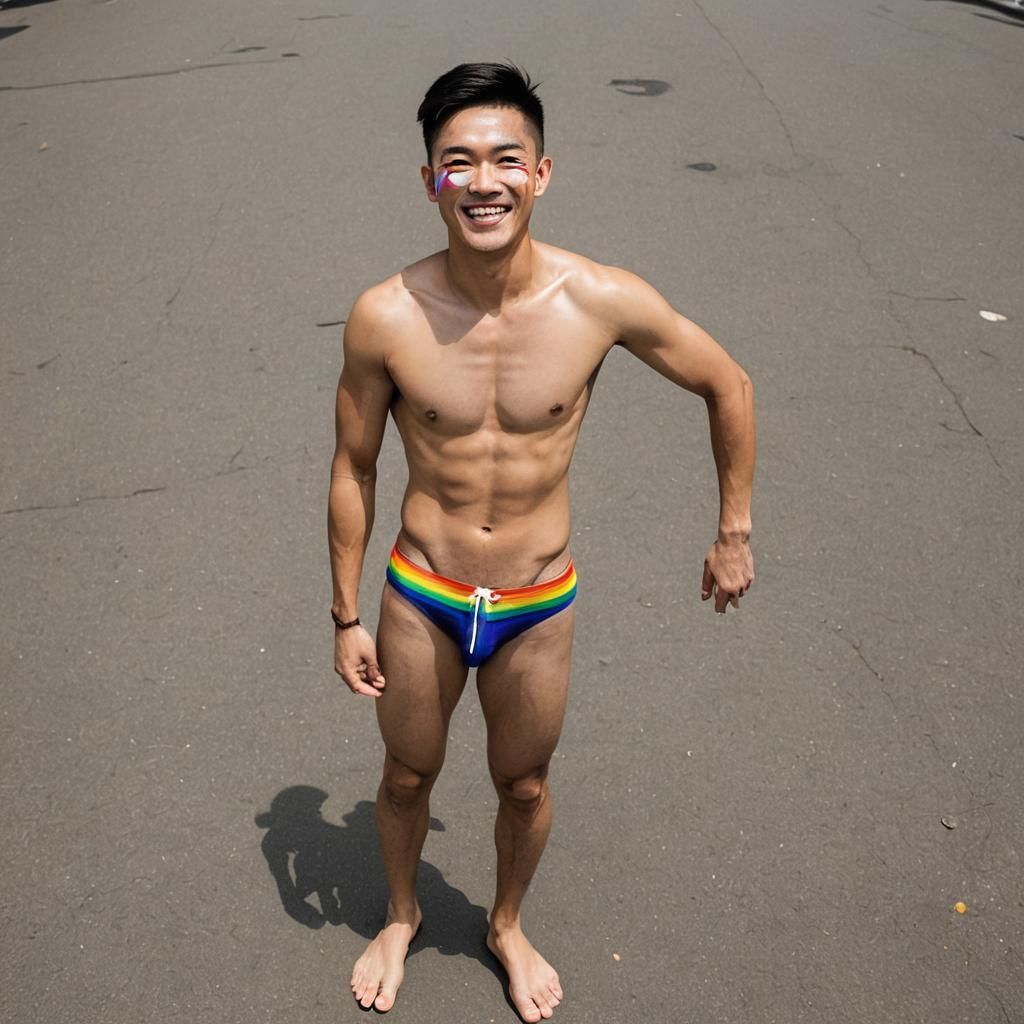 Gay Pride: Young Asian Man in Speedo