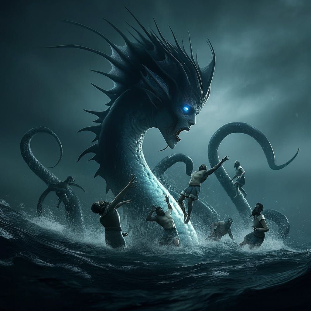 Scylla Rises: Sea Monster in Dark Fantasy Style