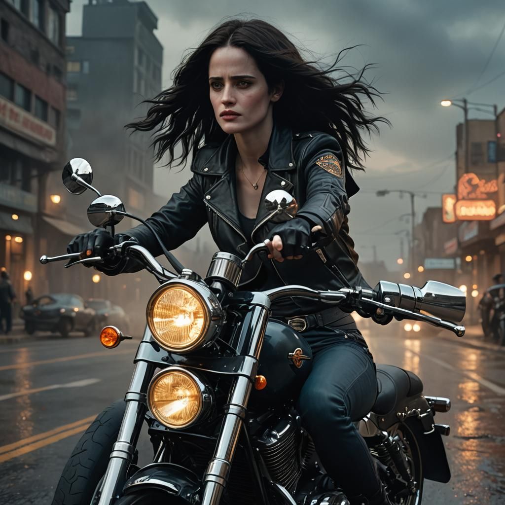 Eva Green Rides Harley Davidson in Fantasy Art