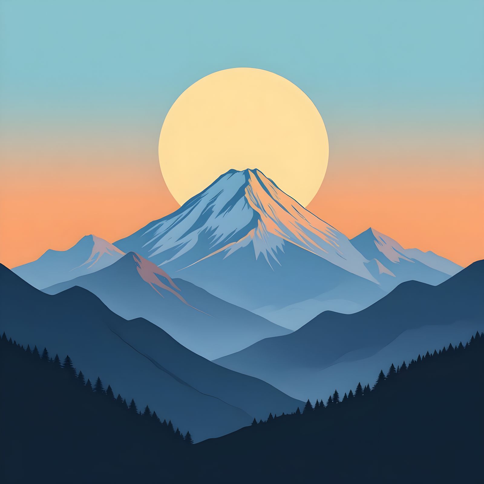 Minimalist Mountain Line Art with Gradient Sky