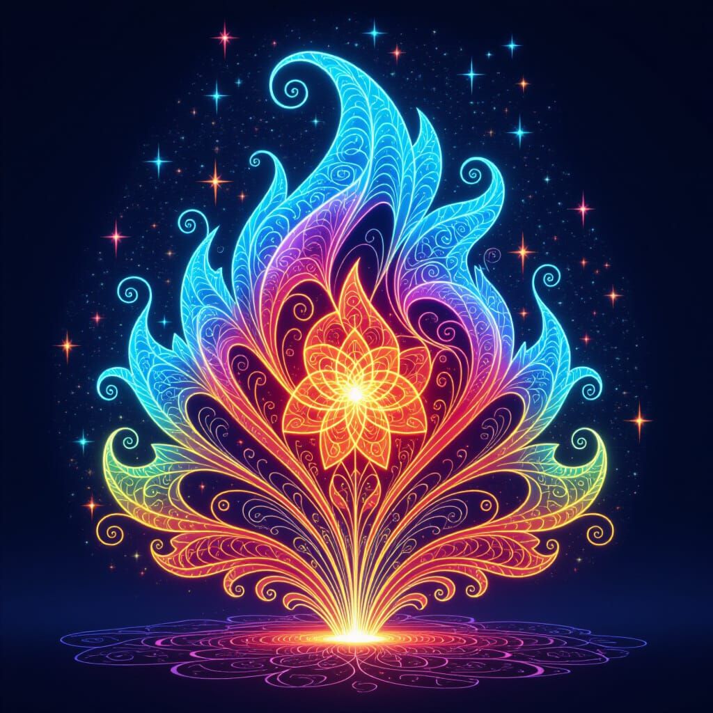 Glowing Fractal Flame in Teslapunk Fairypunk Style