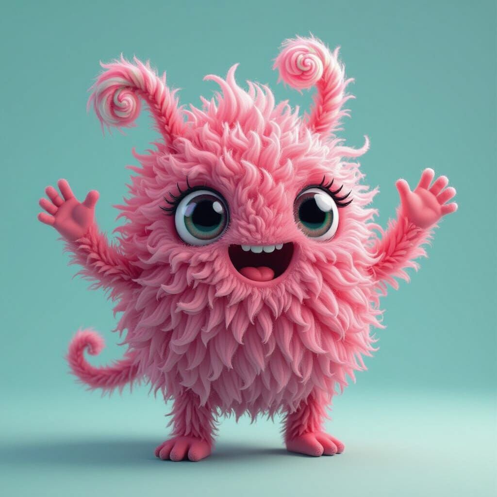 Pink Candy Floss Creature in Cartoon Style