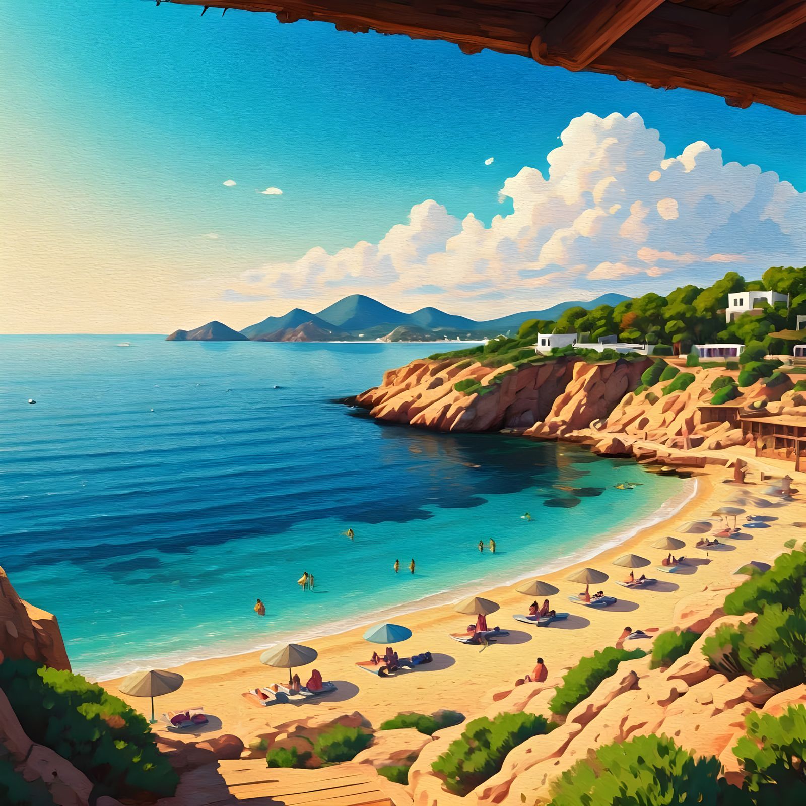 Surreal Balearic Sunset Painting in Watercolour Style