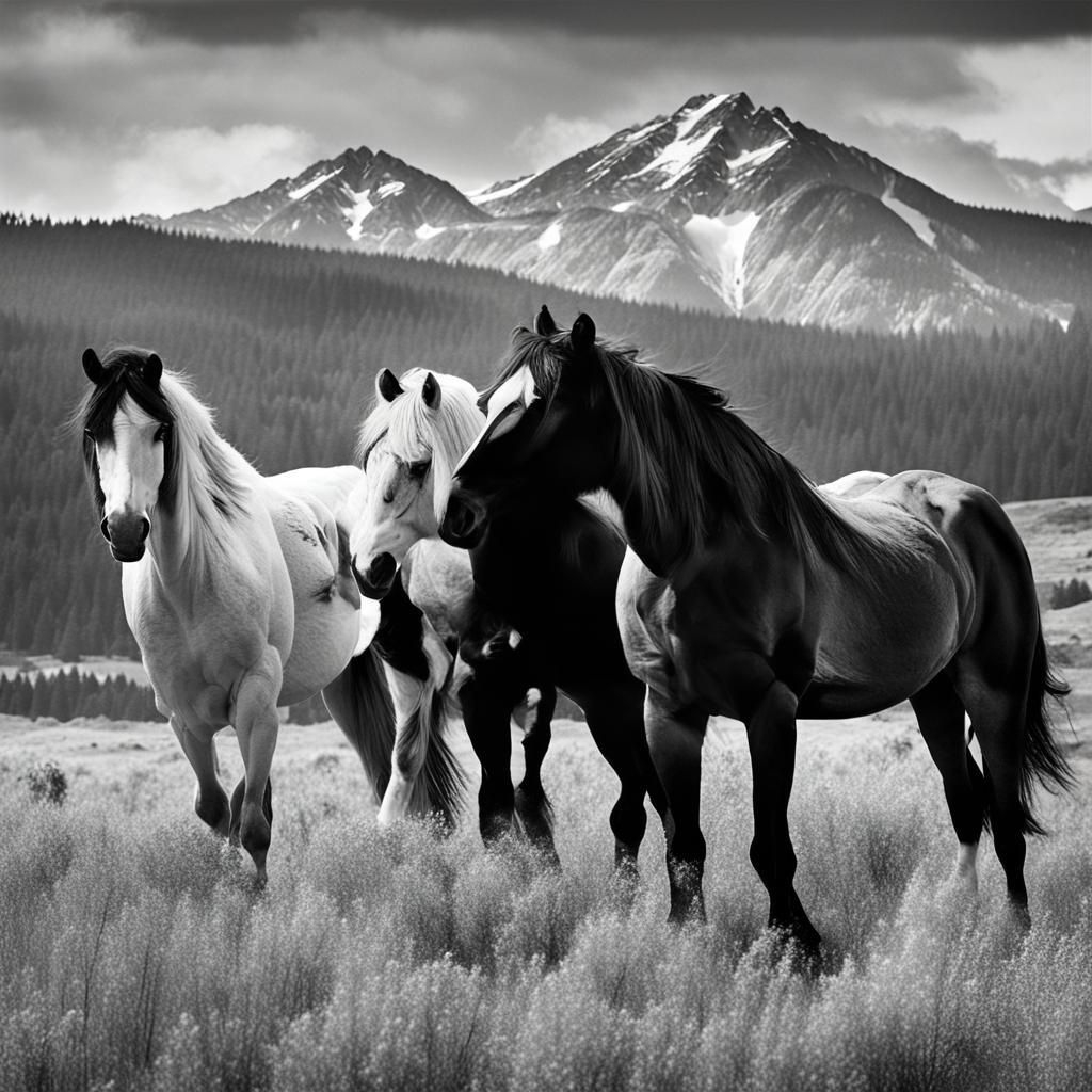 Wild Horses Mountain Print: Black and White Fine Art