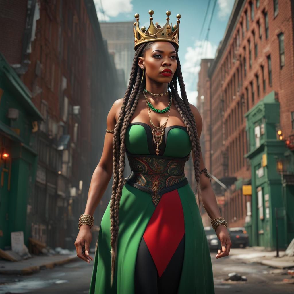 Urban Woman with Braids in Detailed Matte Painting