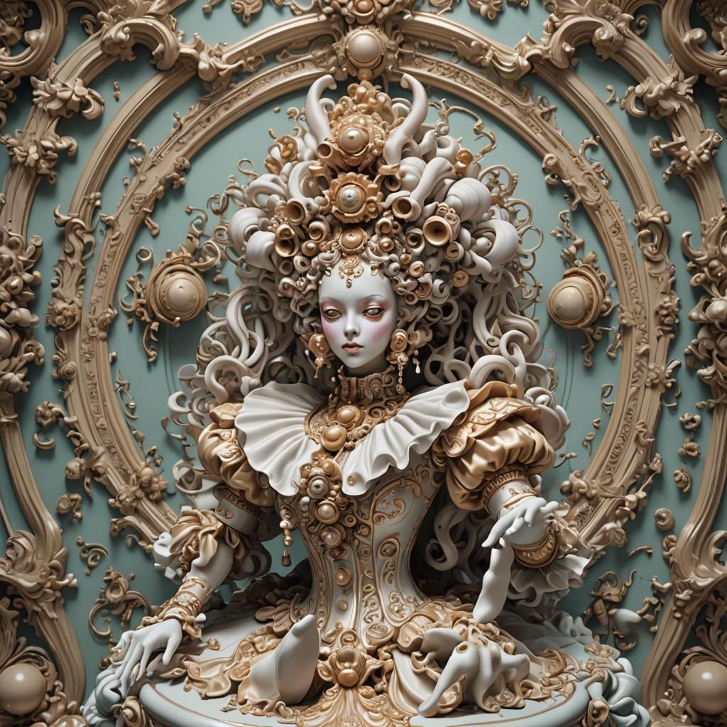 Surreal Dreamwalking Entity in Rococo Ceramic Style