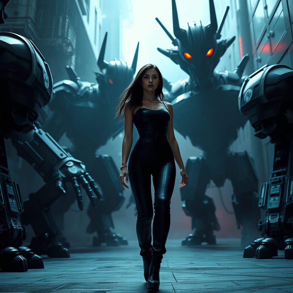 Time Warped Cyberpunk Warrior in Dark Gritty Scene