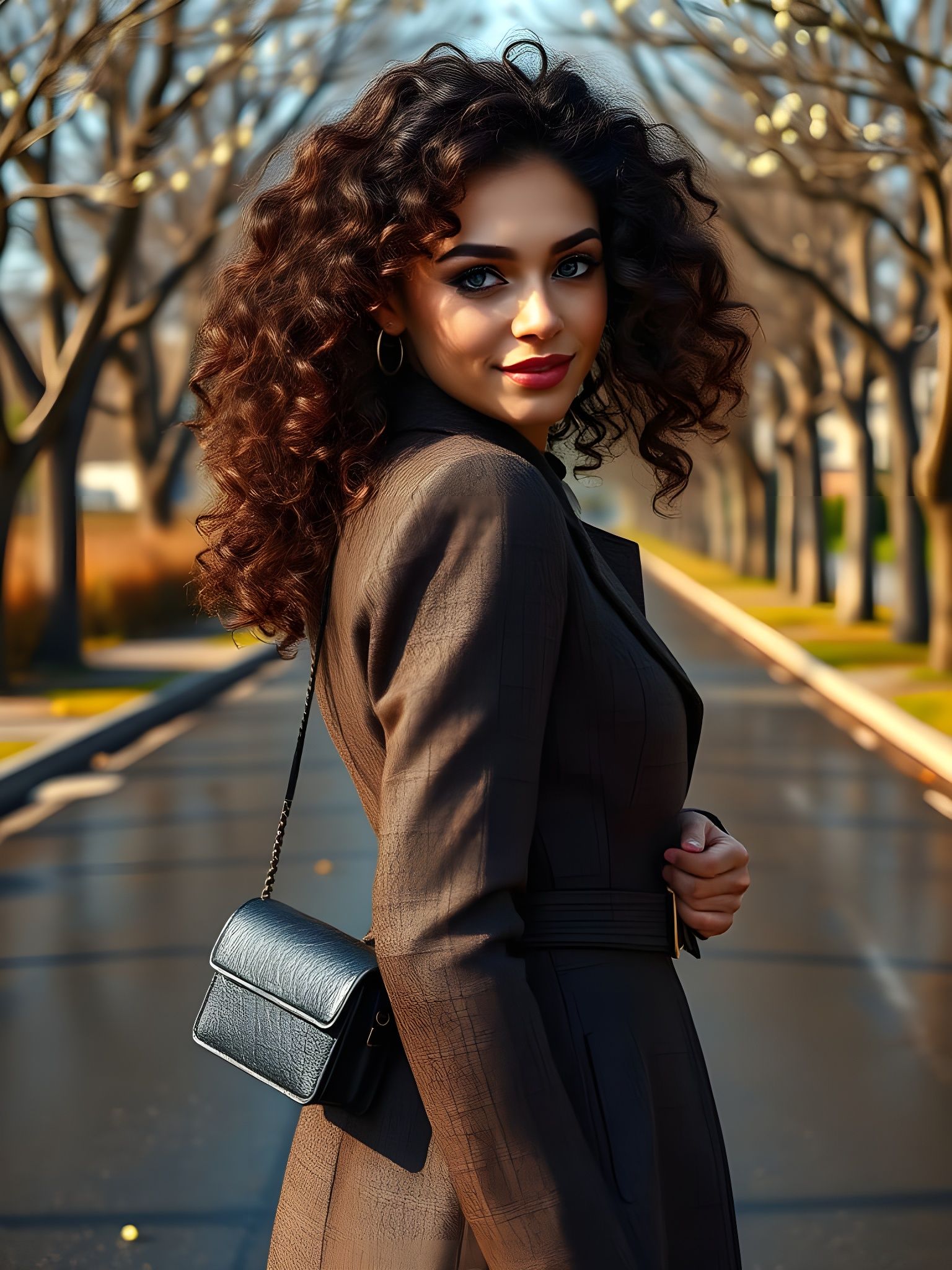 Elegant Spring Goddess with Bright Blue Eyes and Lush Curls