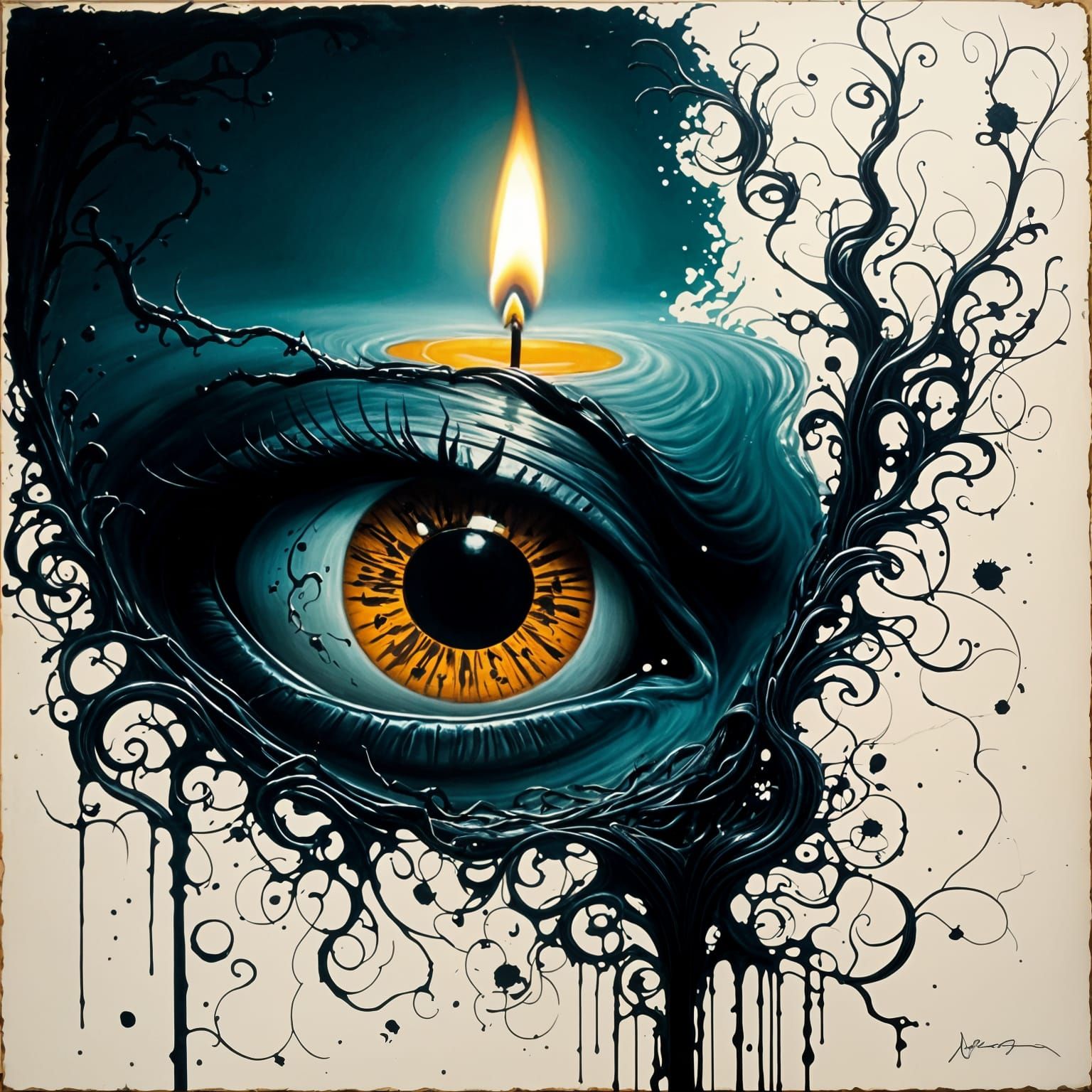 Single Candle Flame Piercing the Darkness