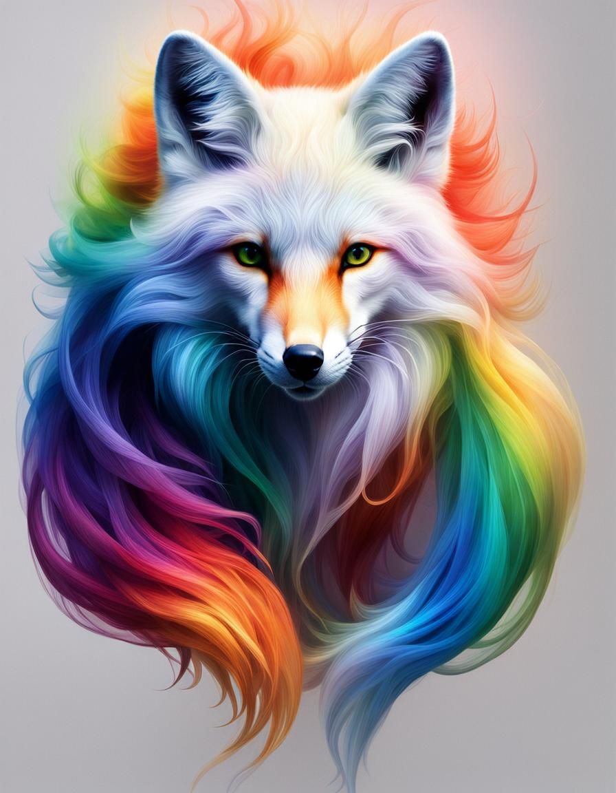 Ethereal Rainbow Smoke Fox Illustration
