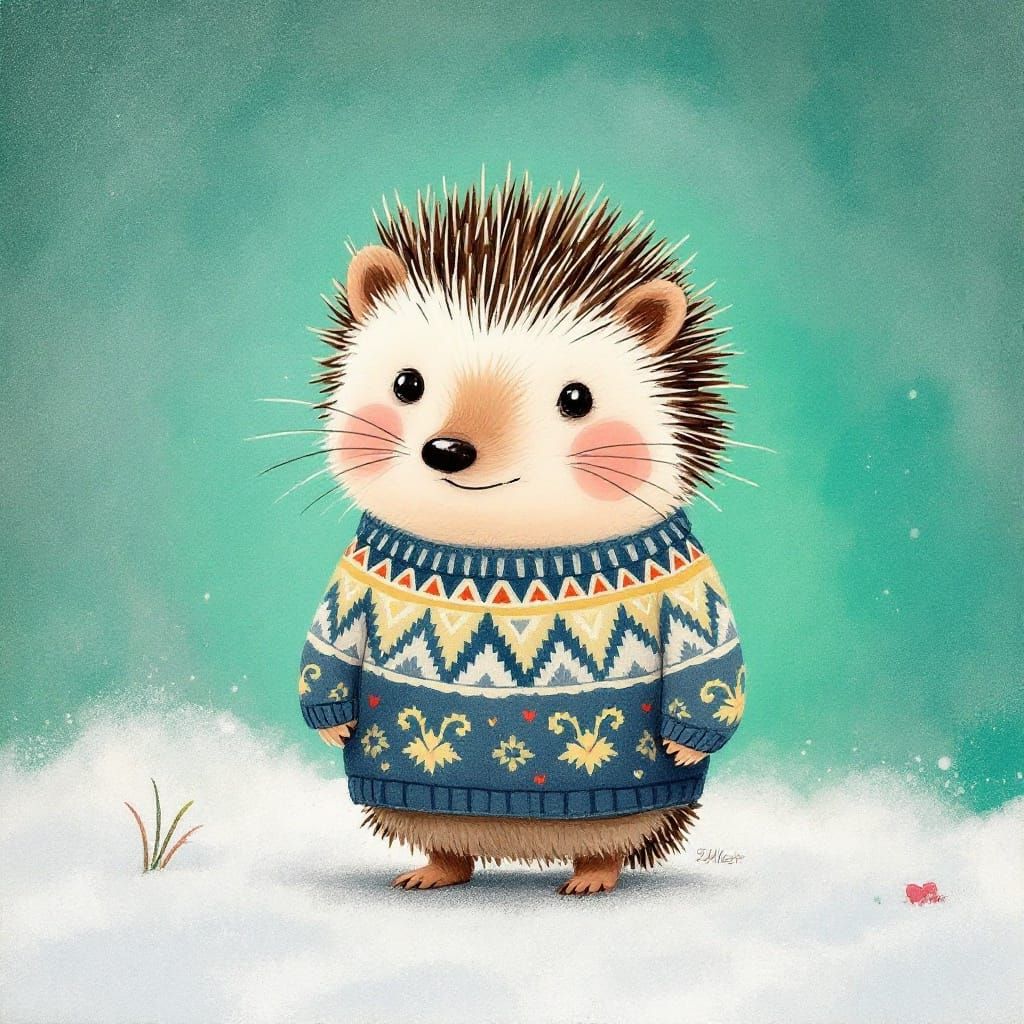 Hedgehog in Cozy Sweater as a Colorful Collage