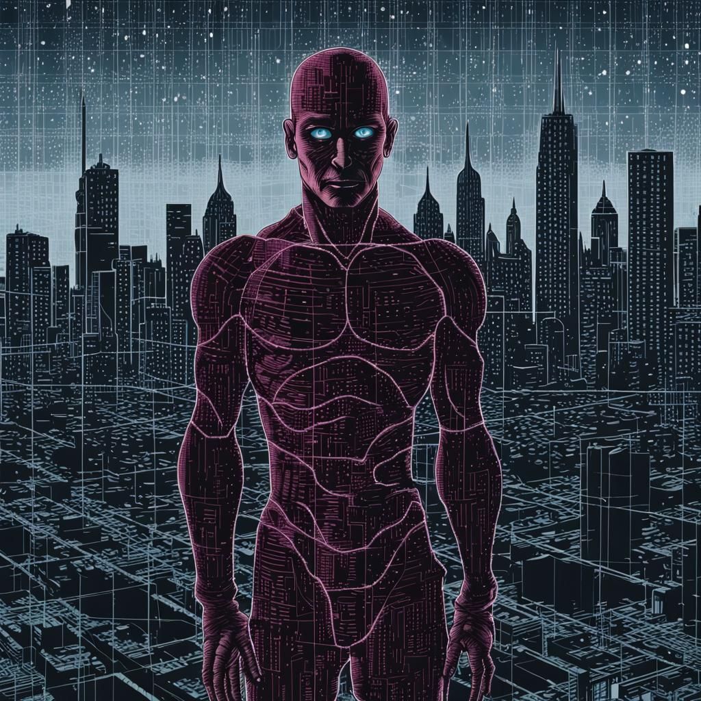 Humanoid Atom Vision in Gotham: Lithography Print