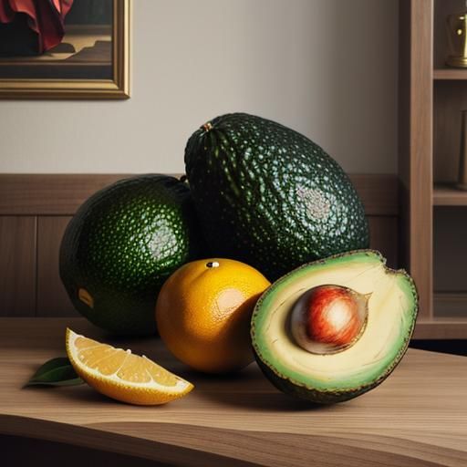 Hyperrealistic Avocado and Grapefruit Still Life