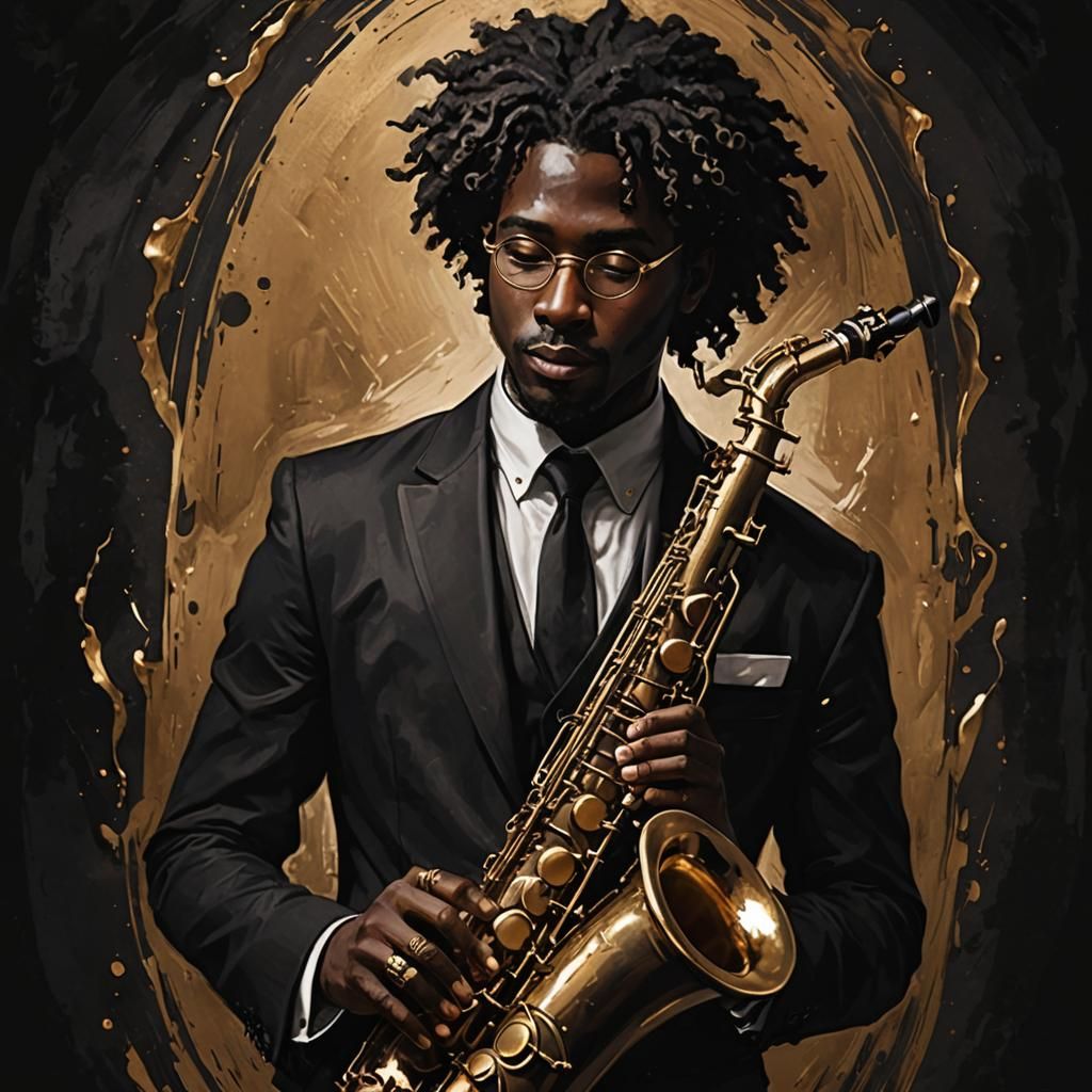 Dark Academia: Saxophone Player in Black and Gold