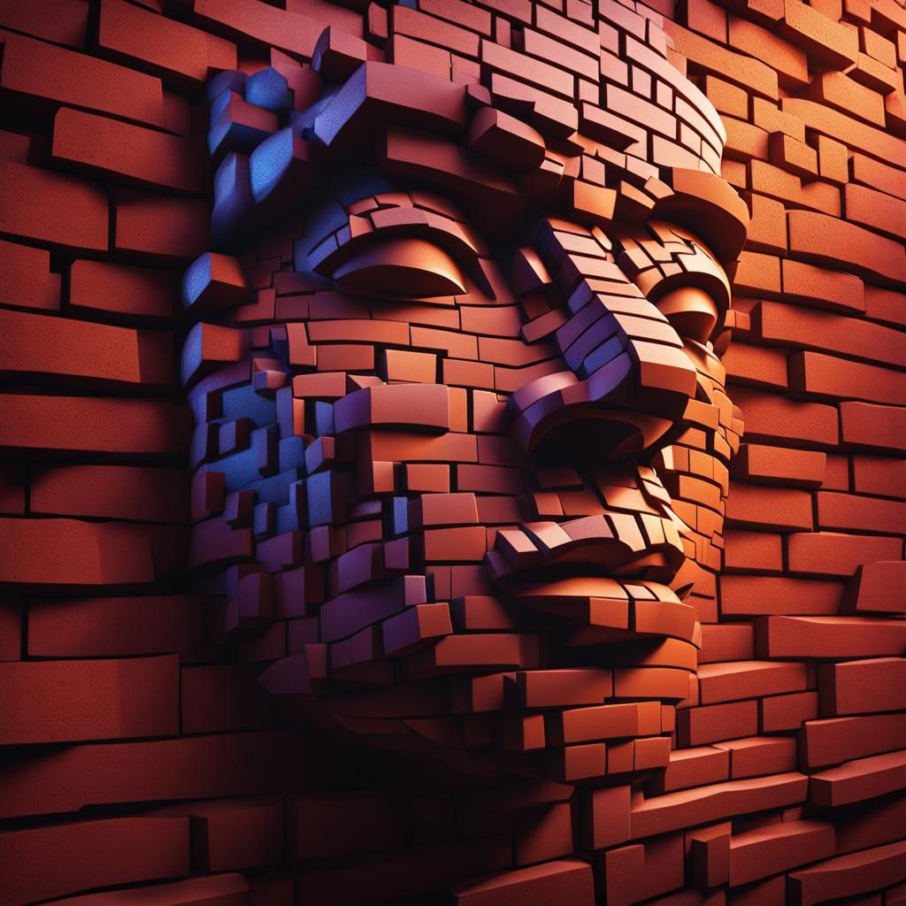 Brick Face with Fractal Eyes: Hyperrealistic Concept Art