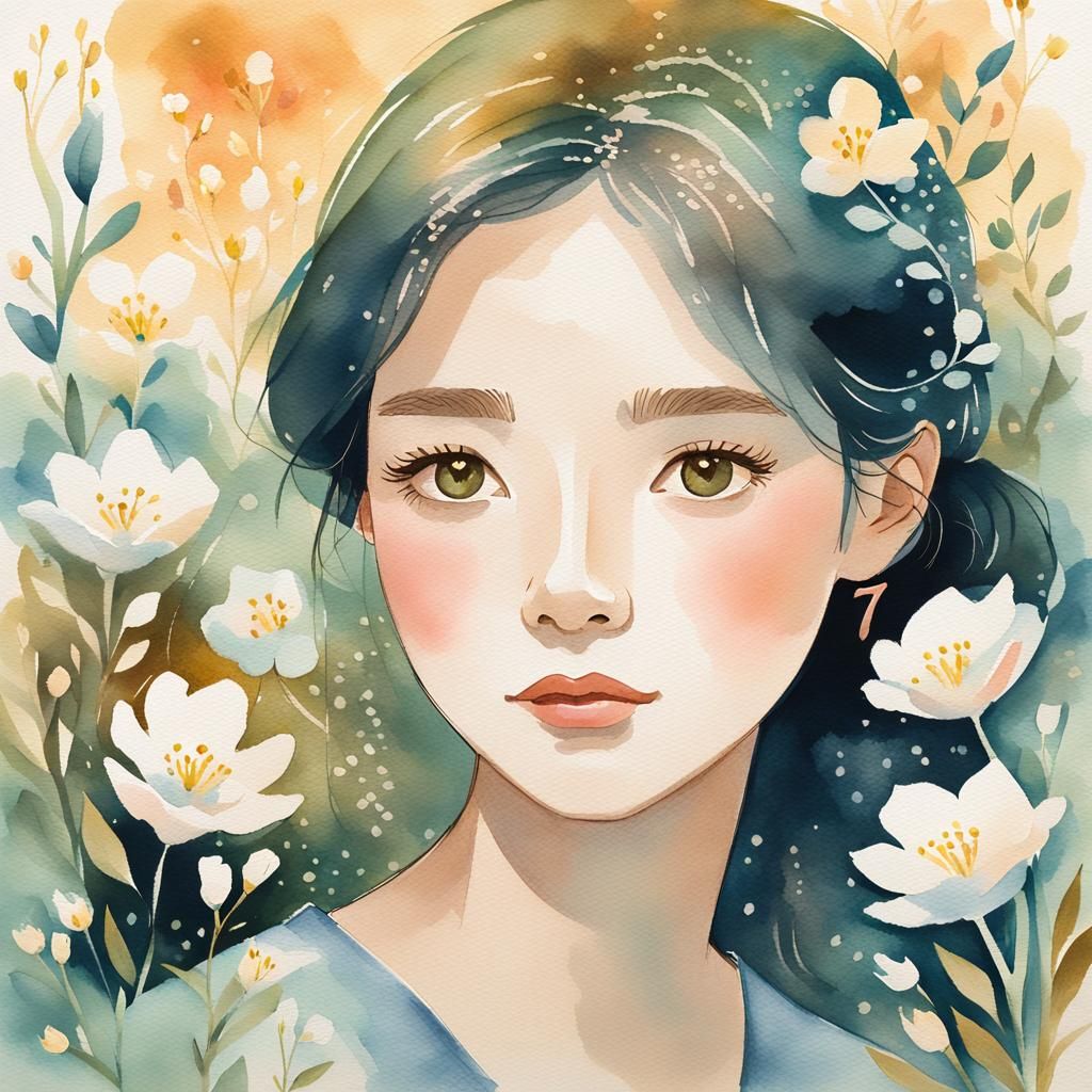 Gouache Style Garden Portrait with Number Symbolism