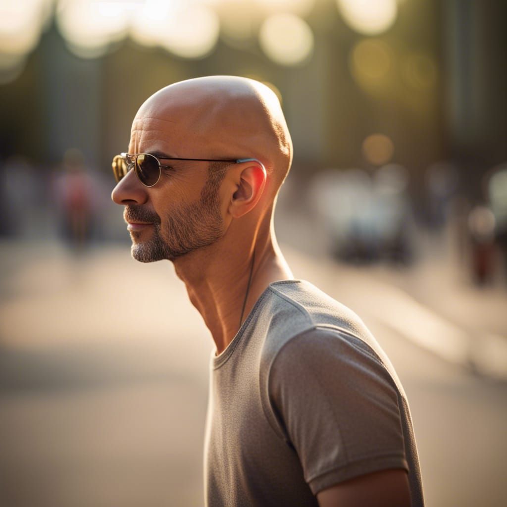 Realistic Portrait of Bald Man with Sunglasses