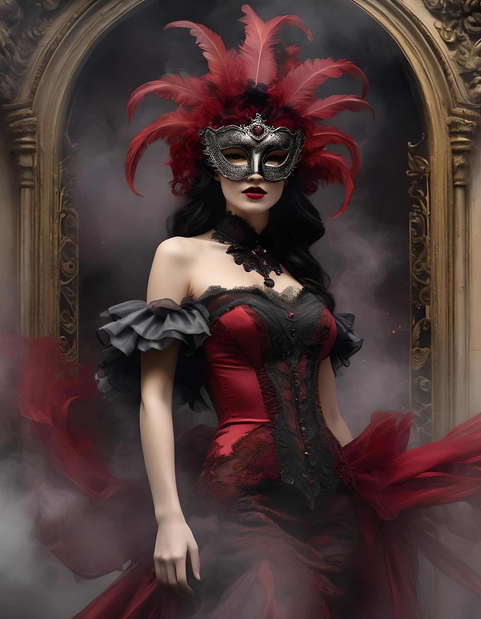 Mystical Woman in Venetian Mask, Watercolor Art