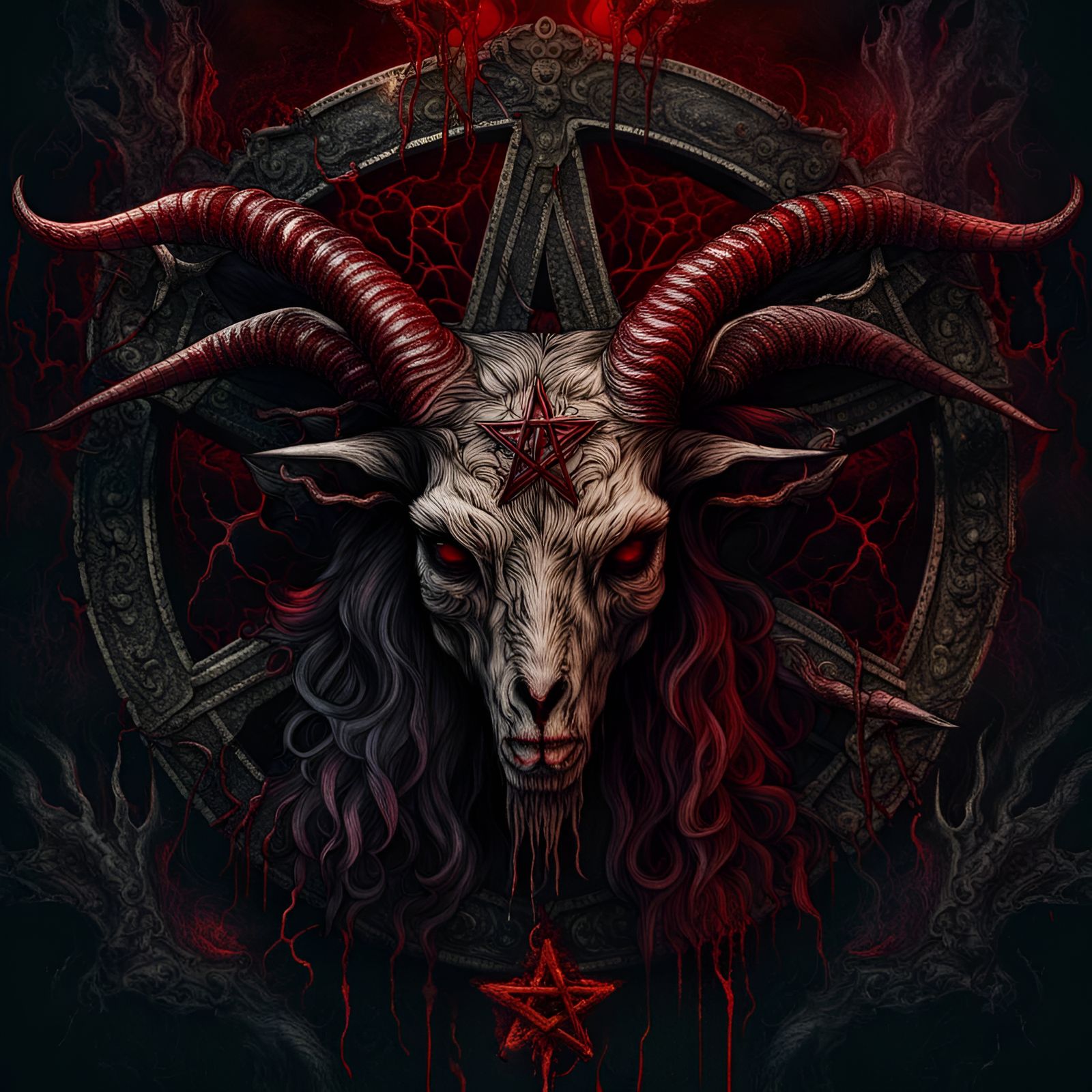 Sinister Goat Head Horror in Black Metal Style