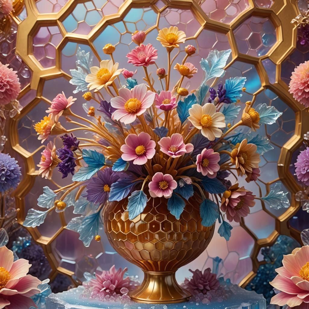 Honey Vase with Frozen Rainbow Flowers