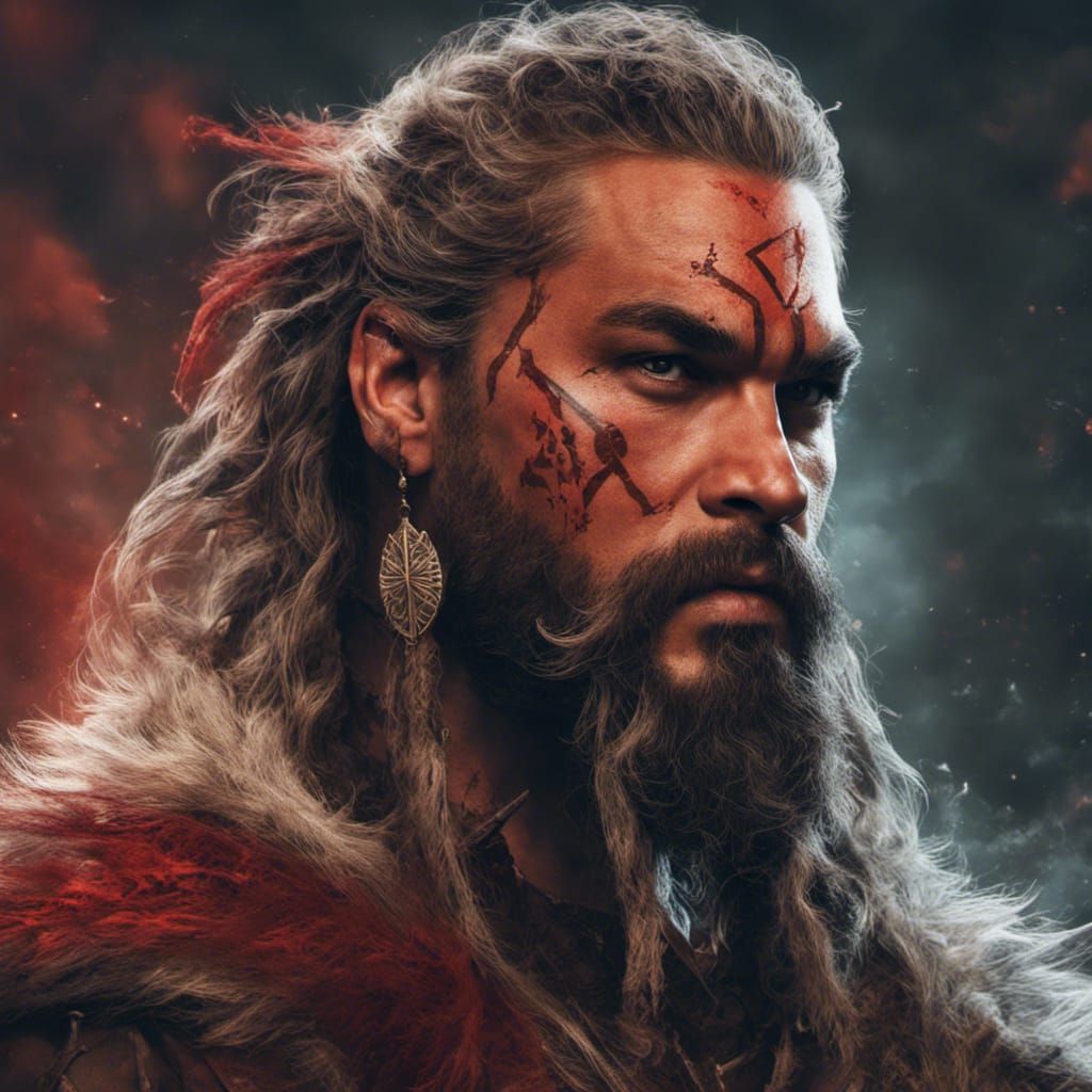 Fantasy Druid Portrait with Red Runes