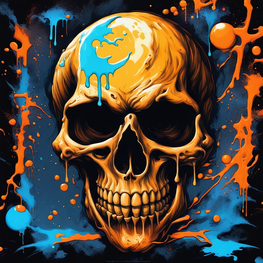 Halloween Party Poster with Skull and Neon Details