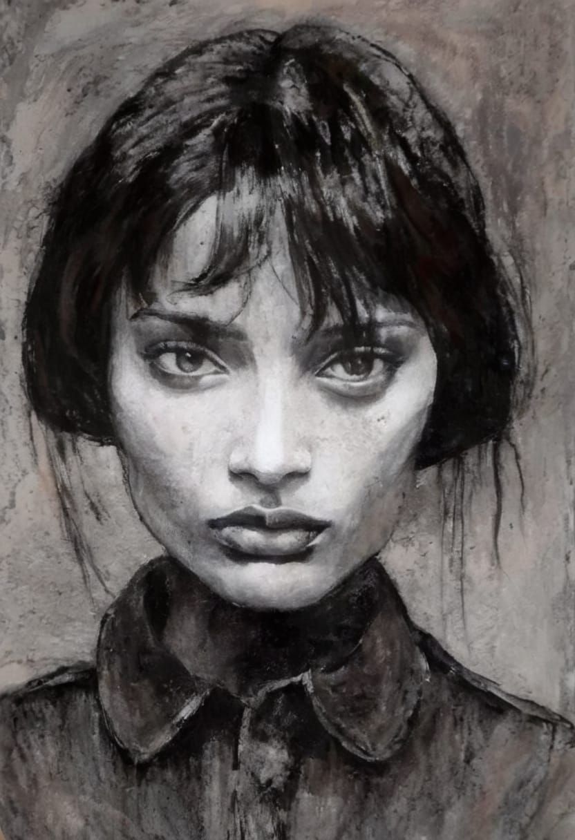 Goth Emo Girl Portrait in High Contrast Style