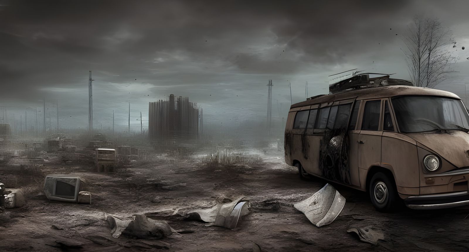 Van Races Through Post-Apocalyptic Ruins