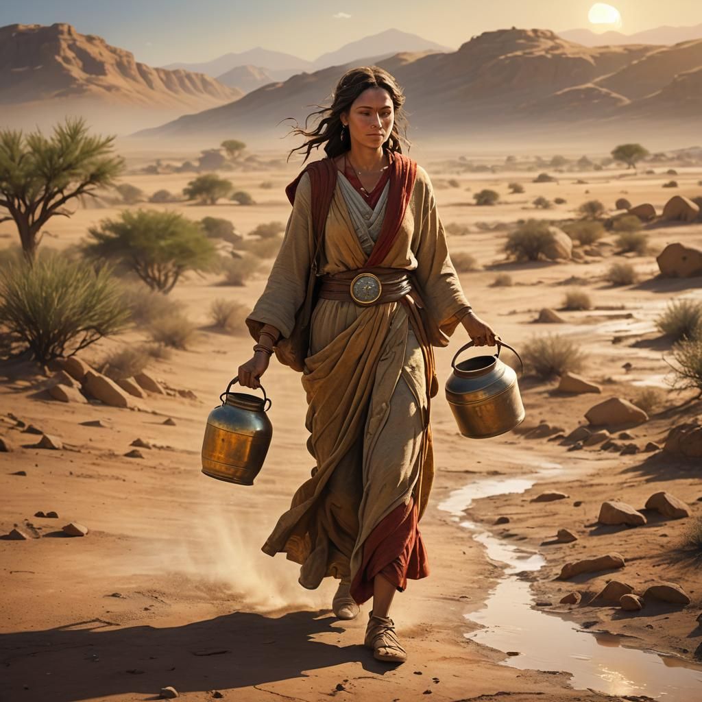 Samaritan Woman in Desert Landscape, Biblical Concept Art