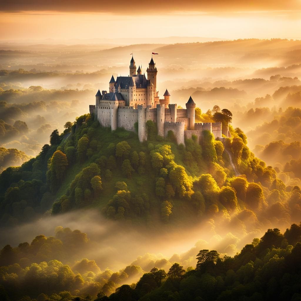 Majestic Castle Landscape Photography with Sunbeams