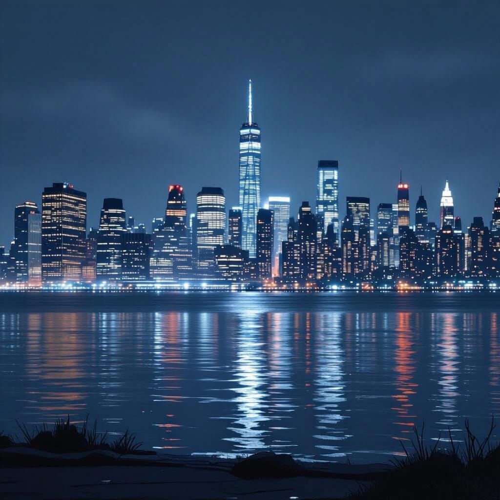 Photo Realistic New York City Skyline at Night