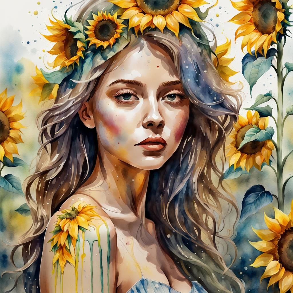 Sunflower Woman: Watercolour Fairy-Tale Masterpiece