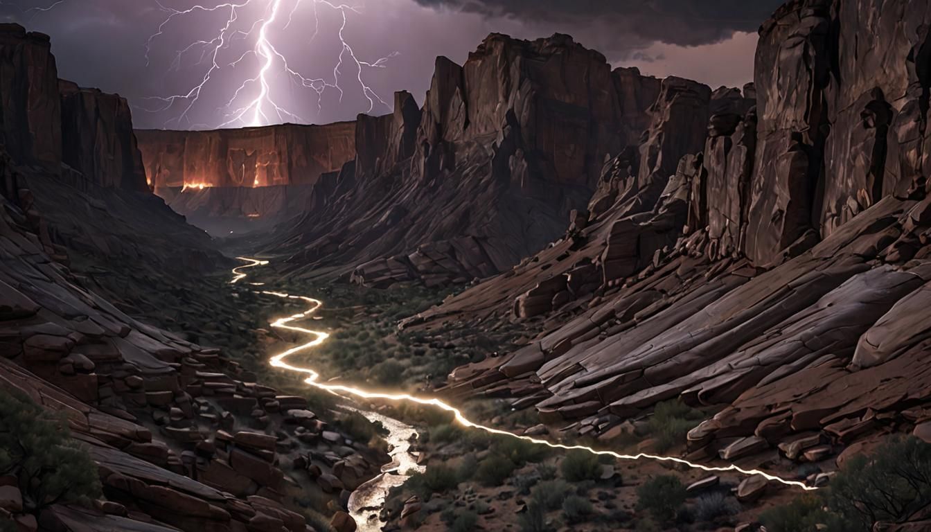 Stormy Canyon in Liminal Space with Lightning