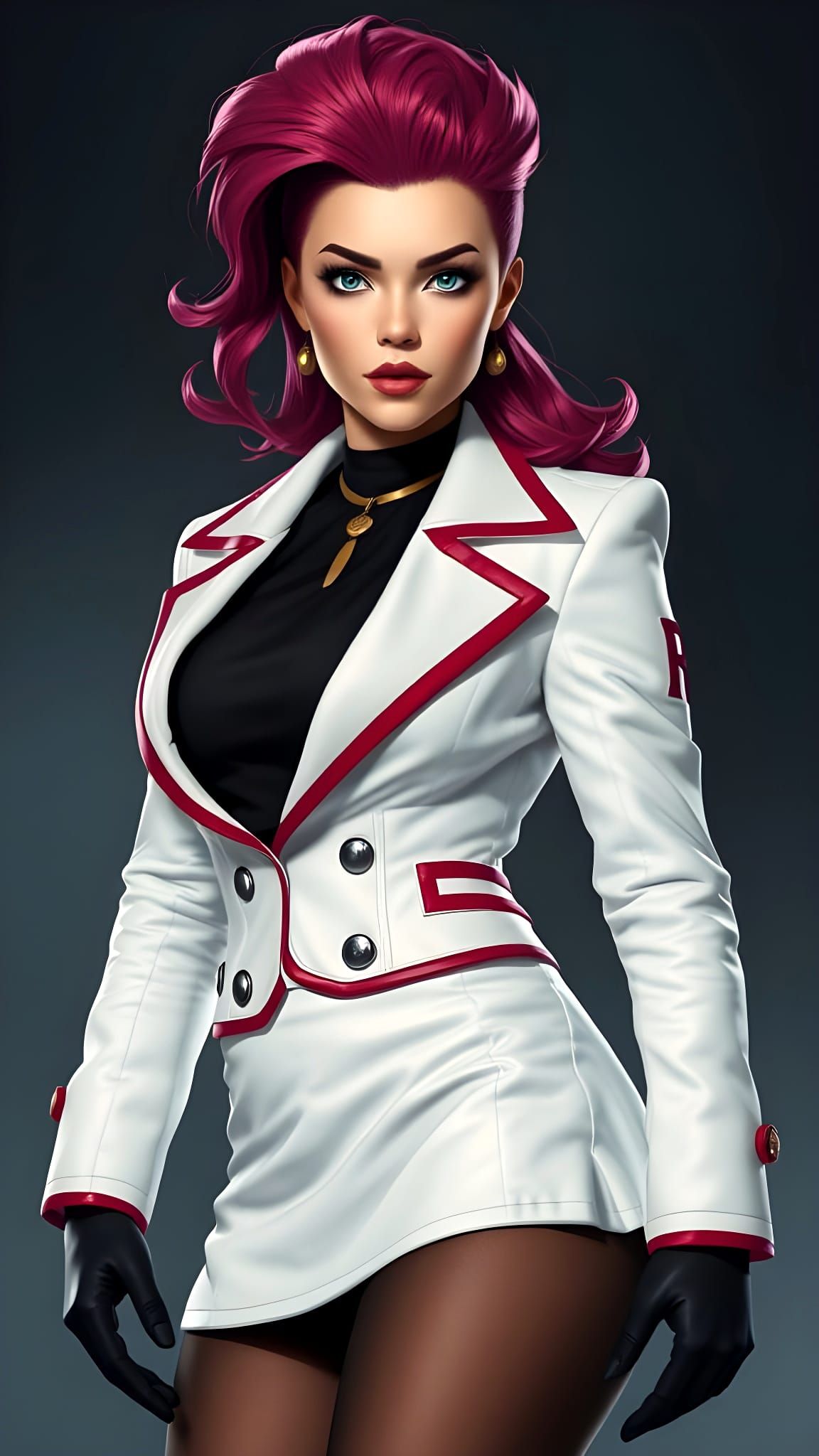 Stunning Woman with Magenta Hair in Action Pose